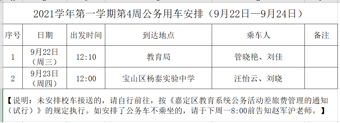 2021学年第一学期第4周公务用车安排.PNG