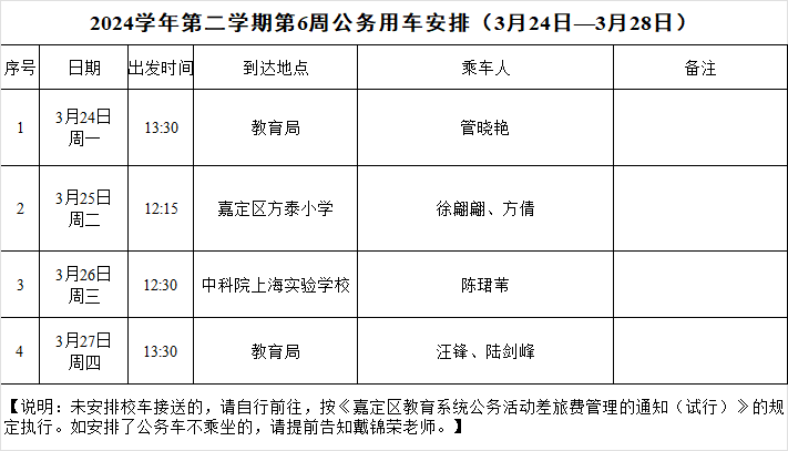 2024学年第二学期第6周公务用车安排.png