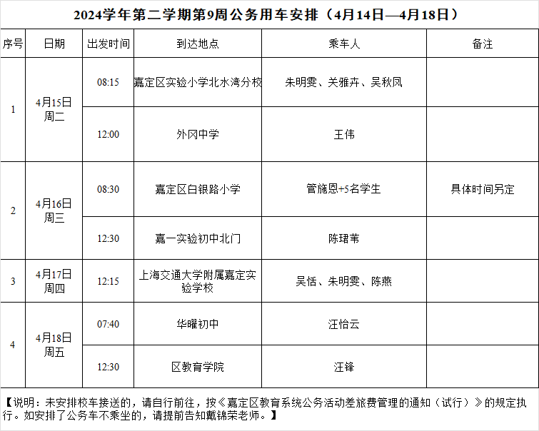 2024学年第二学期第9周公务用车安排.png