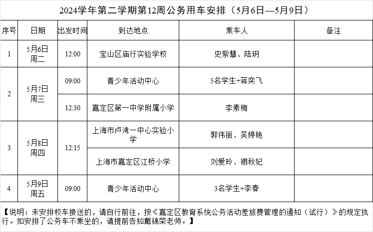 2024学年第二学期第12周公务用车安排.png