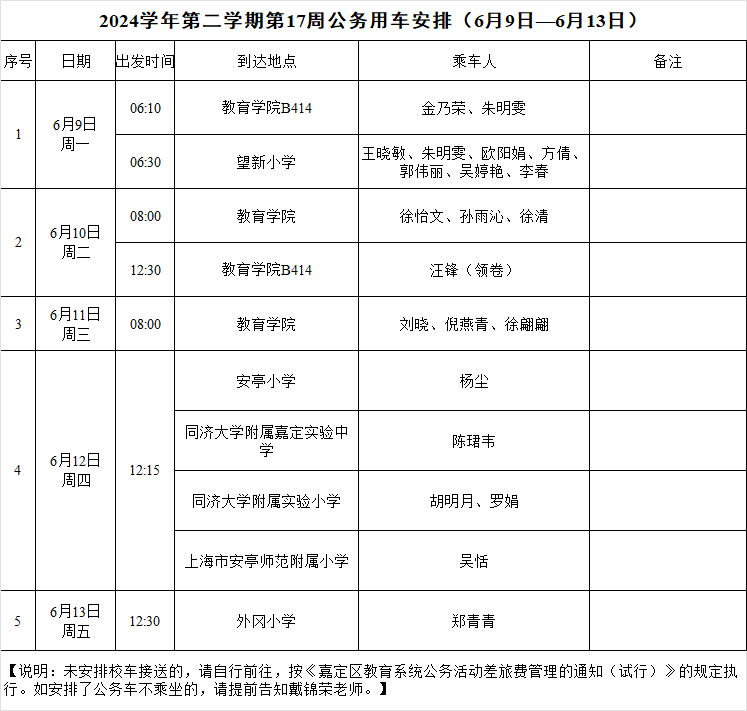 2024学年第二学期第17周公务用车安排.png